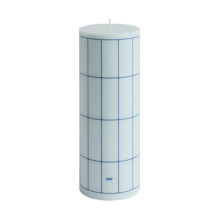 Column Candle blockljus large 25 cm - Light blue-blue grid check - HAY