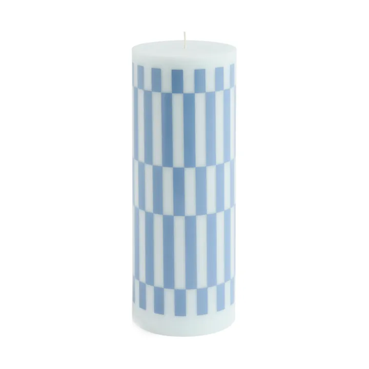 Column Candle blockljus large 25 cm - Light blue-dusty blue check - HAY