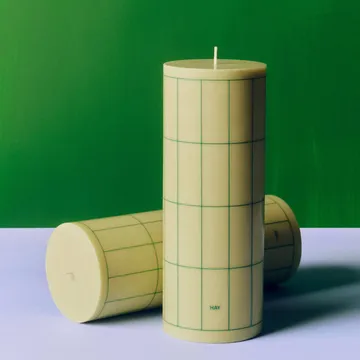 Column Candle blockljus large 25 cm - Light green with dark green grid check - HAY