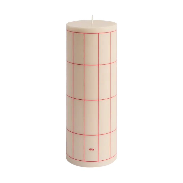 Column Candle blockljus large 25 cm - Off white-red grid check - HAY