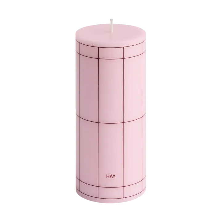 Column Candle blockljus small 15 cm - Light pink-bordeaux grid - HAY