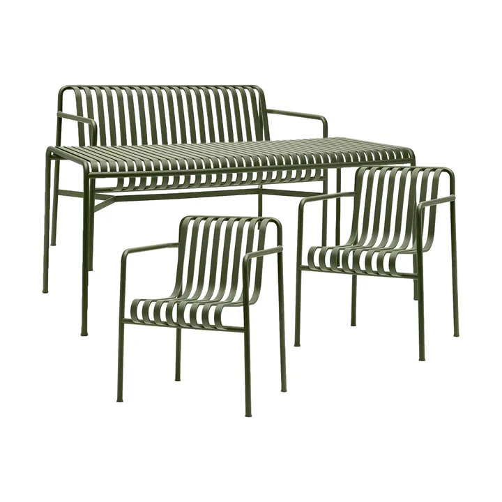 Palissade matgrupp 2 Dining karmstol + bänk 170x90 cm olive - HAY