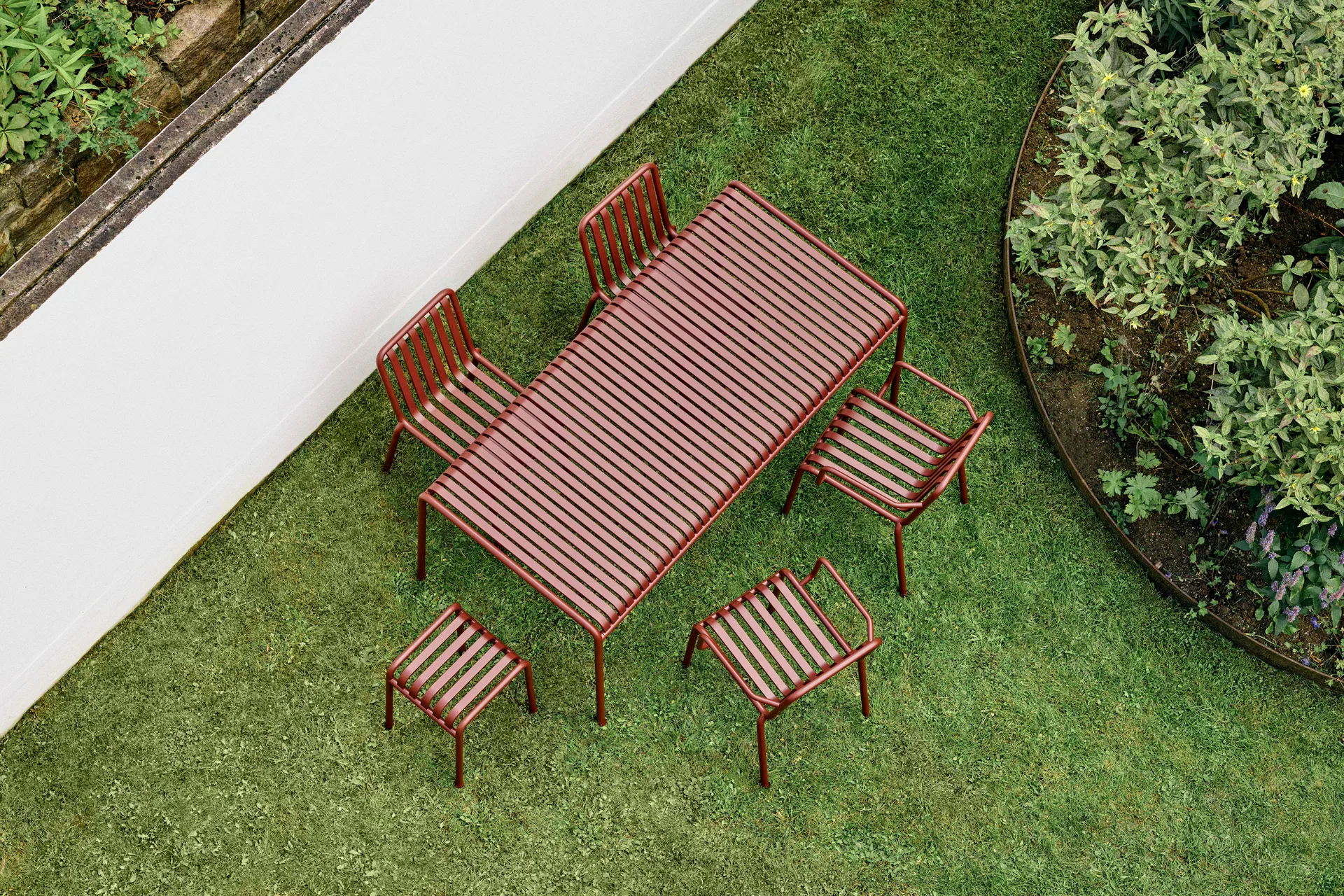 Palissade matgrupp 4 stolar 170x90 cm - Iron red HAY