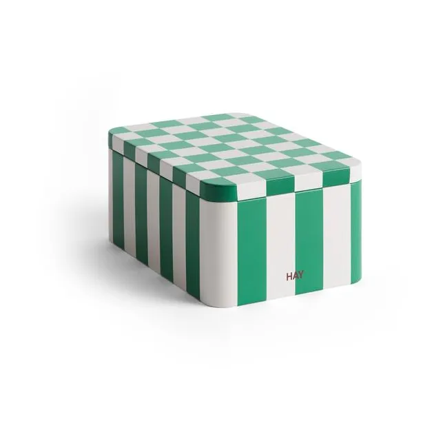 Tin Container förvaringsburk small, Green-off white HAY