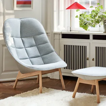 Uchiwa Quilt loungefåtölj - Steelcut trio 133 grey-ek-baksida remix 143 - HAY