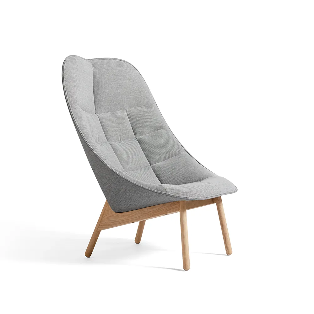Uchiwa Quilt loungefåtölj, Steelcut trio 133 grey-ek-baksida remix 143 HAY