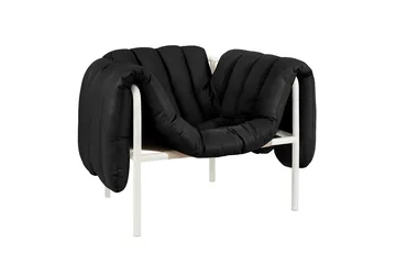 Puffy loungefåtölj - Black leather-cream - Hem