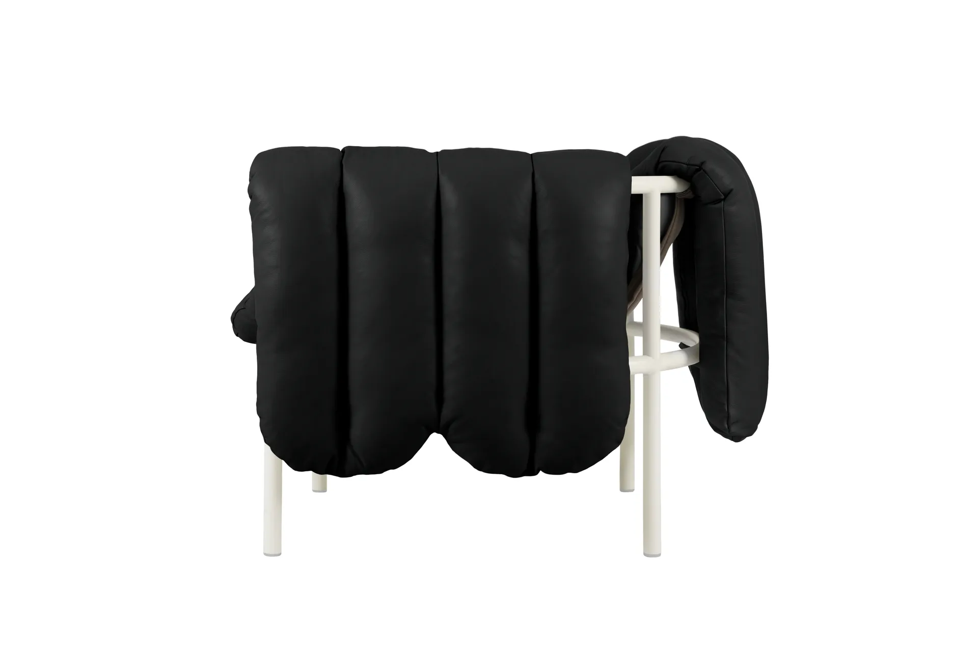 Puffy loungefåtölj, Black leather-cream Hem