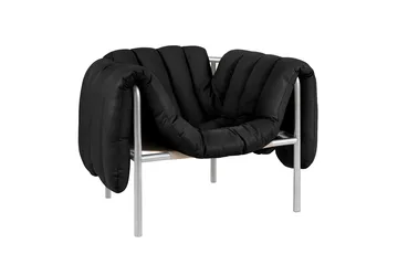 Puffy loungefåtölj - Black leather-rostfritt stål - Hem