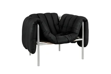 Puffy loungefåtölj - Black leather-rostfritt stål - Hem