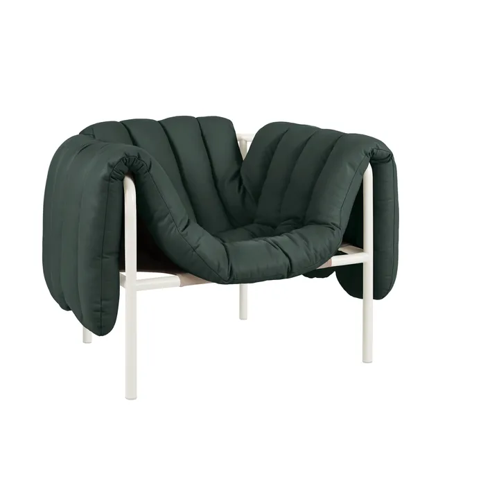 Puffy loungefåtölj - Dark green leather-cream - Hem