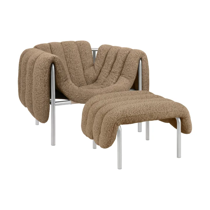 Puffy loungefåtölj + ottoman - Sawdust-rostfritt stål - Hem