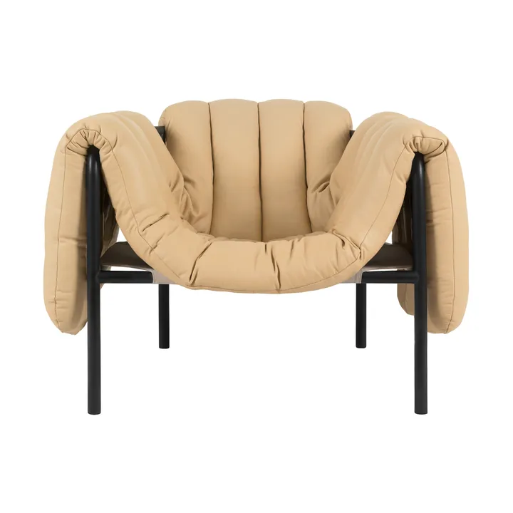 Puffy loungefåtölj - Sand leather-black grey - Hem