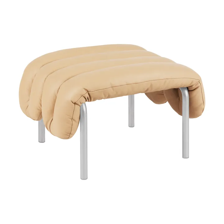 Puffy ottoman 58x67 cm - Sand leather-rostfritt stål - Hem