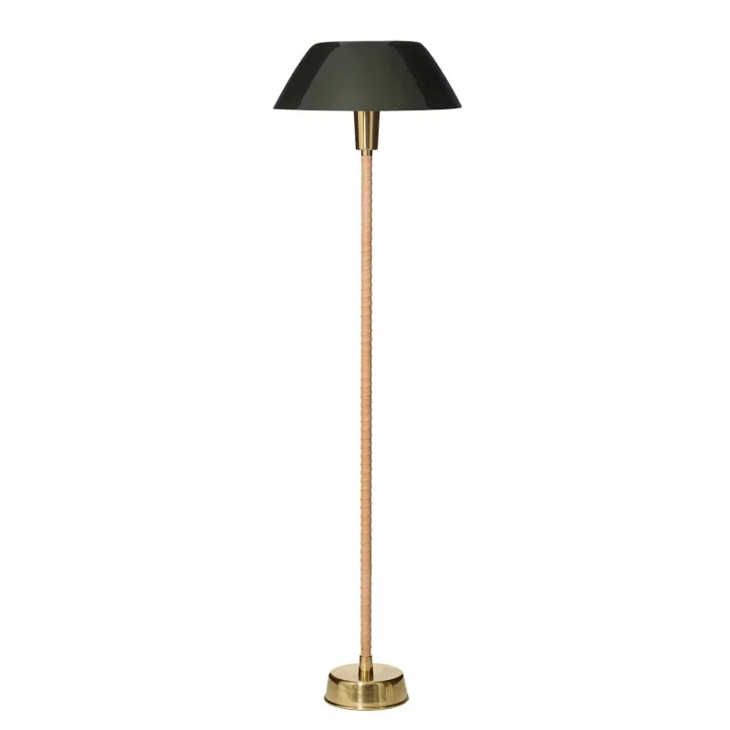 Senator golvlampa, grön, stativ i läder och mässing Innolux