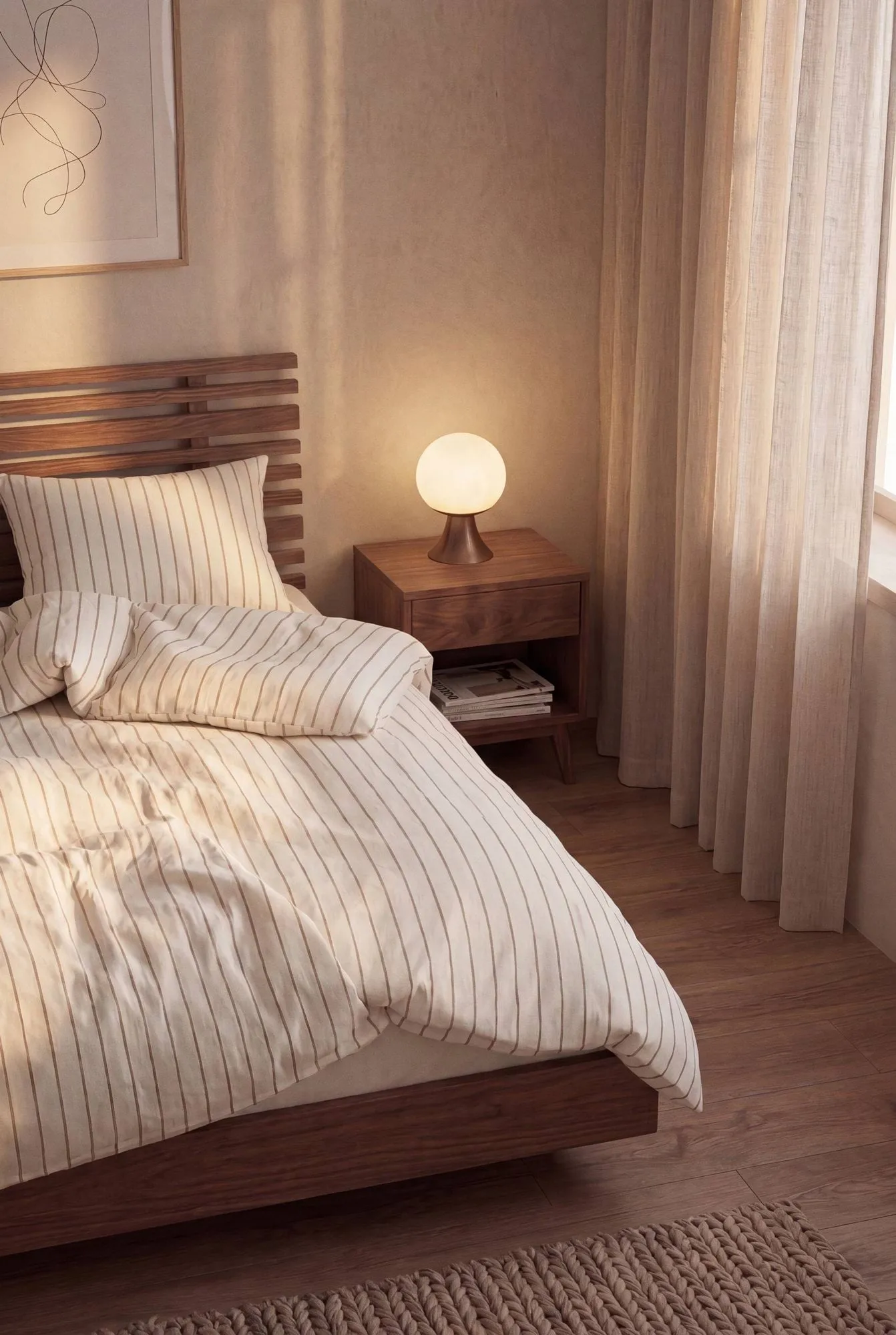Soft Påslakanset, 220x220/2x50x60 cm, Offwhite-karamell Juna