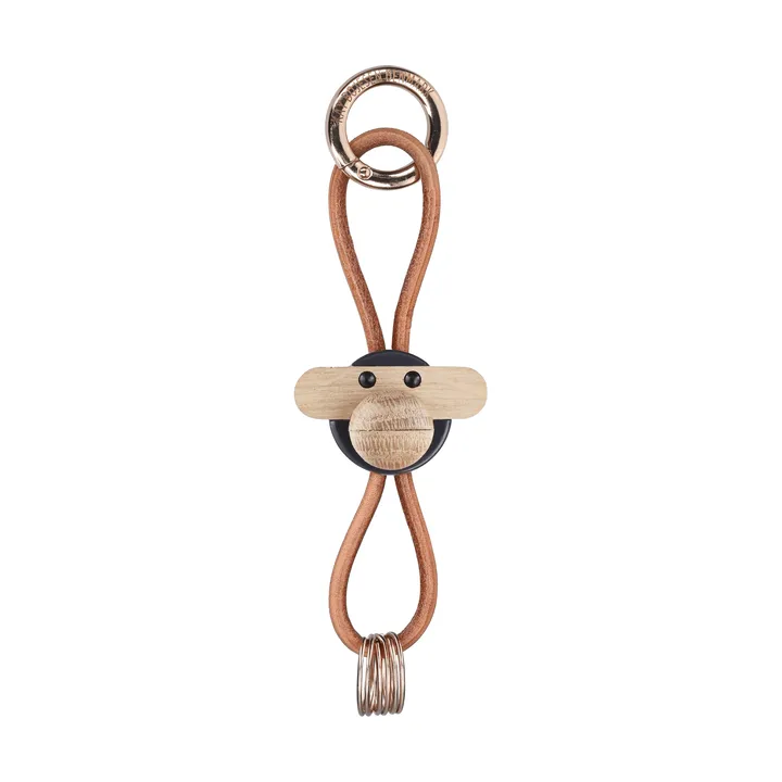 Kaj Bojesen apa nyckelring - Mörk grå, naturläder - Kay Bojesen Denmark