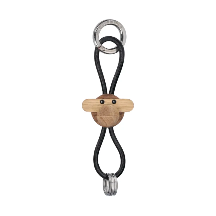 Kaj Bojesen apa nyckelring - Teak-limbaträ, svart läder - Kay Bojesen Denmark