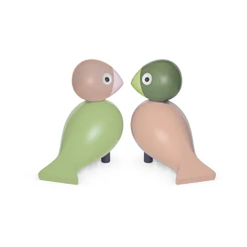 Kay Bojesen träfigur lovebirds set - Ljusgrön-rosa, 9 cm - Kay Bojesen Denmark