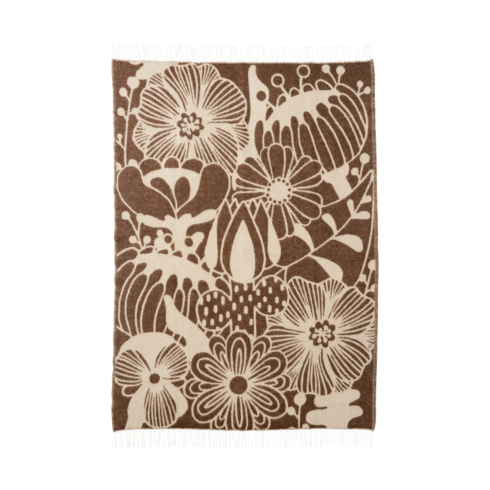 Blomranka ullpläd, Brown-beige, 130x200 cm Klippan Yllefabrik