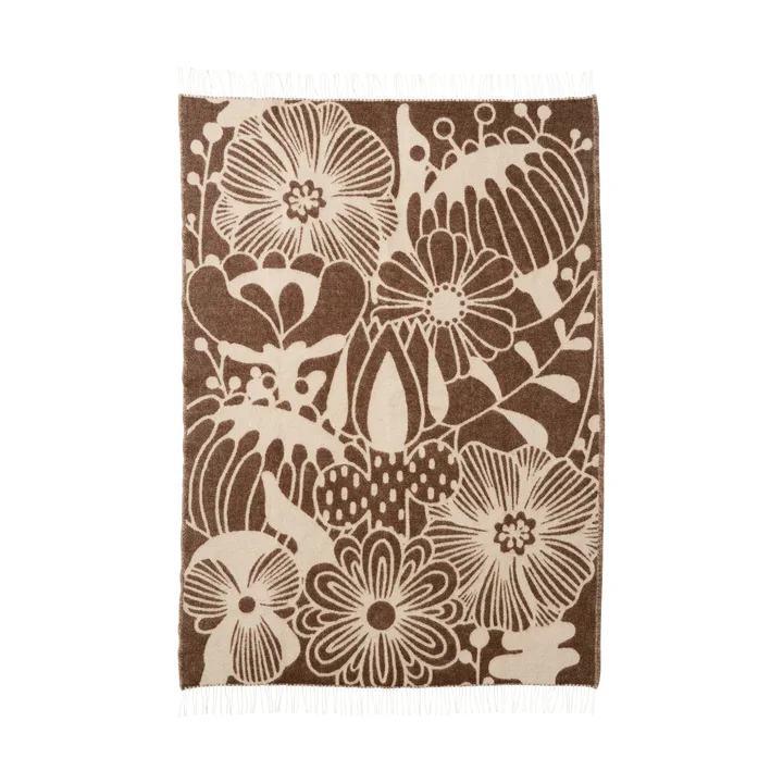 Blomranka ullpläd - Brown-beige, 130x200 cm - Klippan Yllefabrik