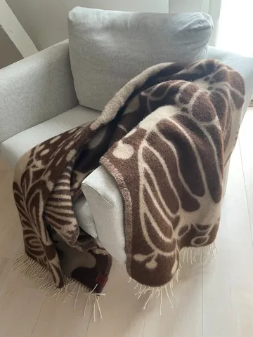 Blomranka ullpläd - Brown-beige, 130x200 cm - Klippan Yllefabrik