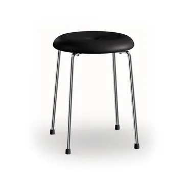 Taburett pall - Svart läder-kromat stativ, 45 cm - Lammhults