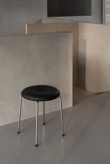 Taburett pall - Svart läder-kromat stativ, 45 cm - Lammhults