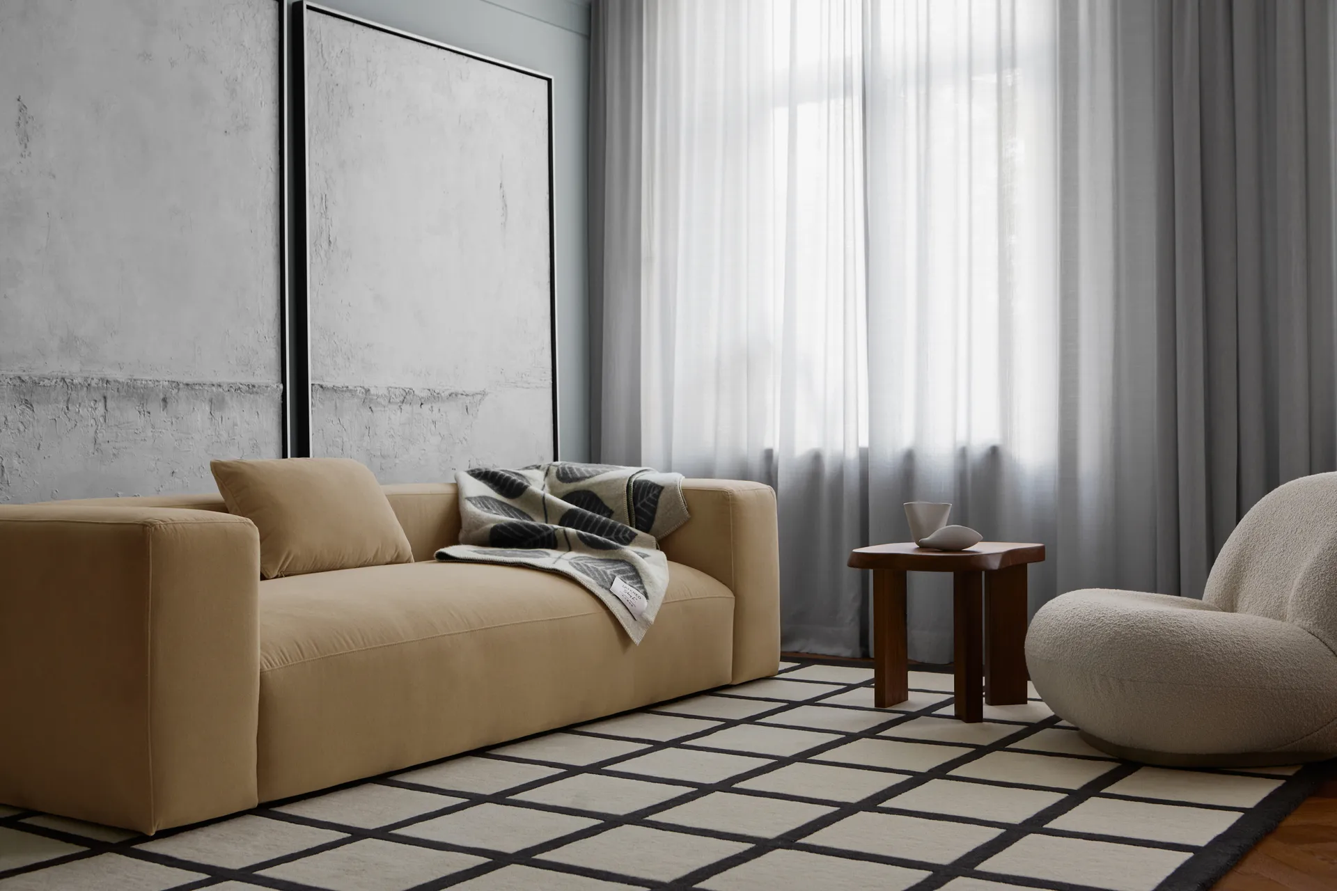 Avenue Checked ullmatta, Bone White, 180x270 cm Layered