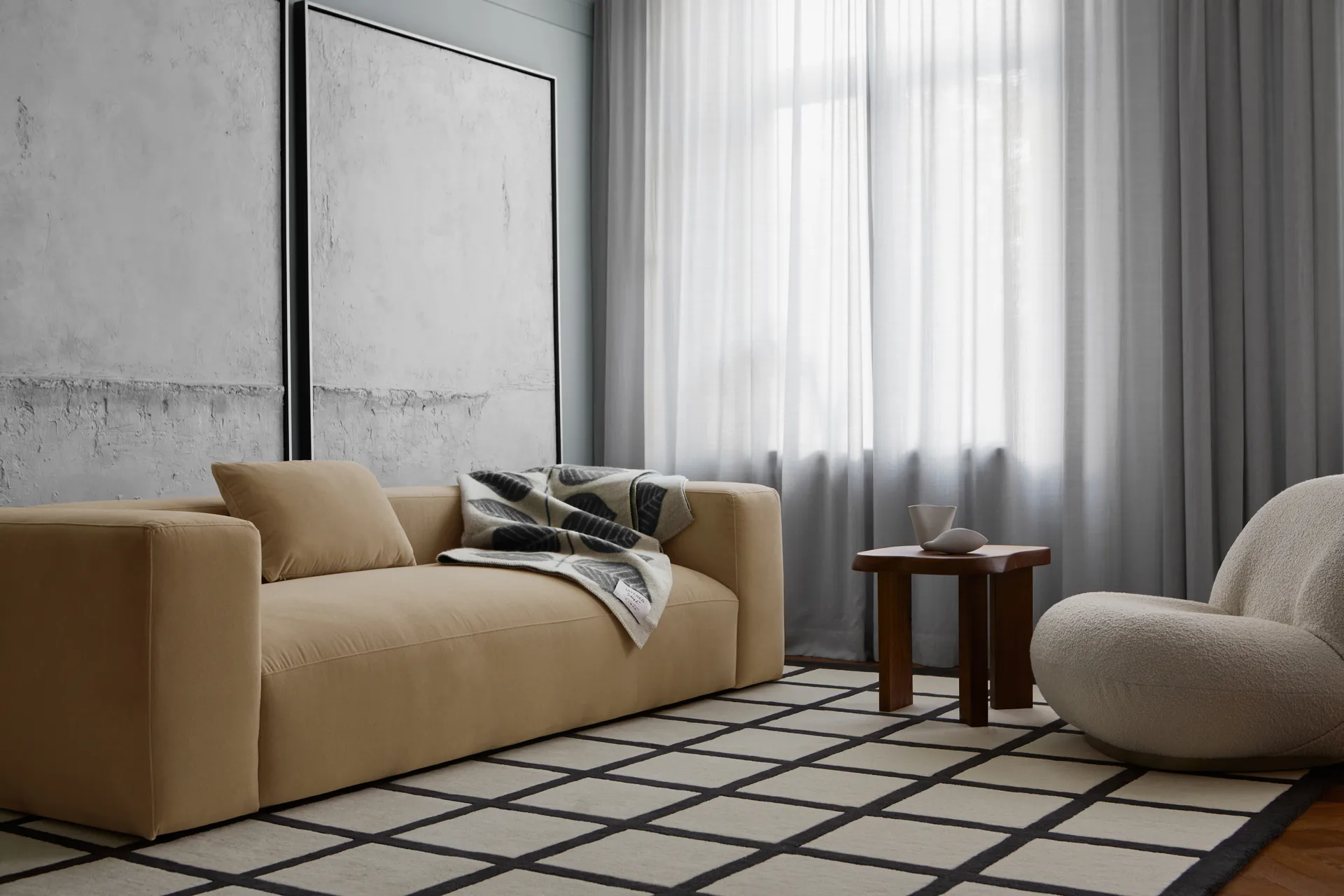 Avenue Checked ullmatta, Bone White, 200x300 cm Layered