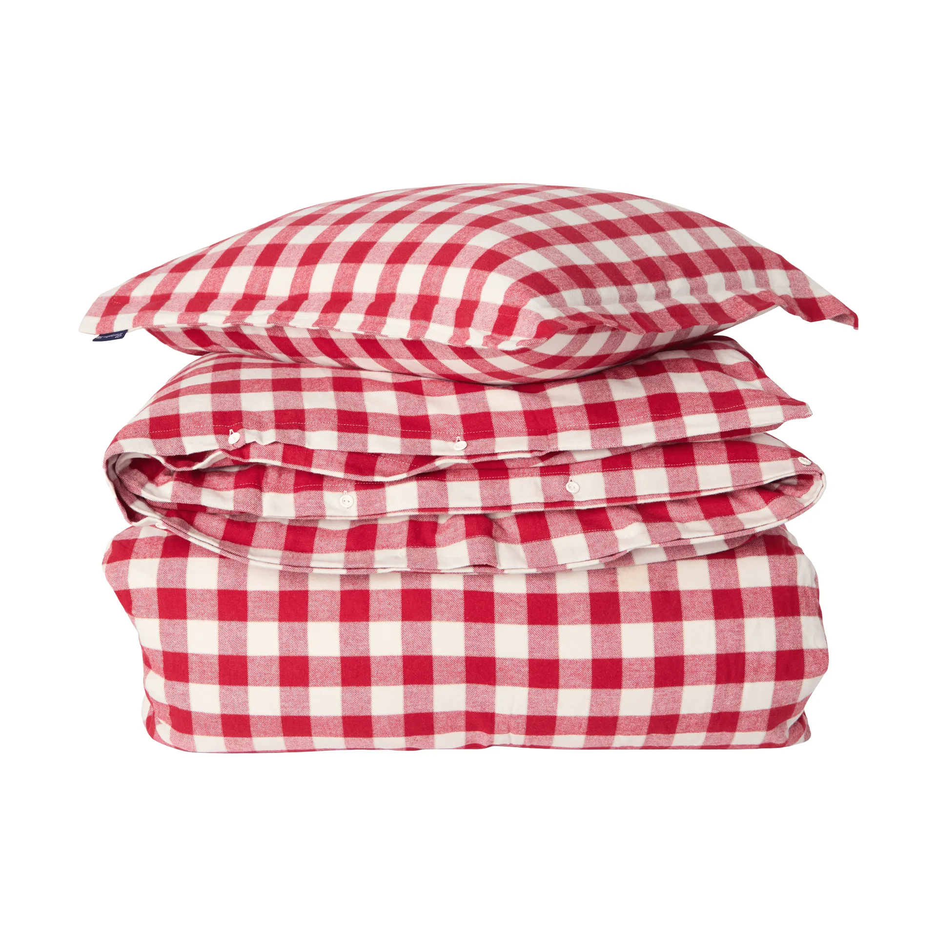 Checked cotton flannel bäddset, Red-light beige, 2 st 50x60 cm/220x220 cm Lexington