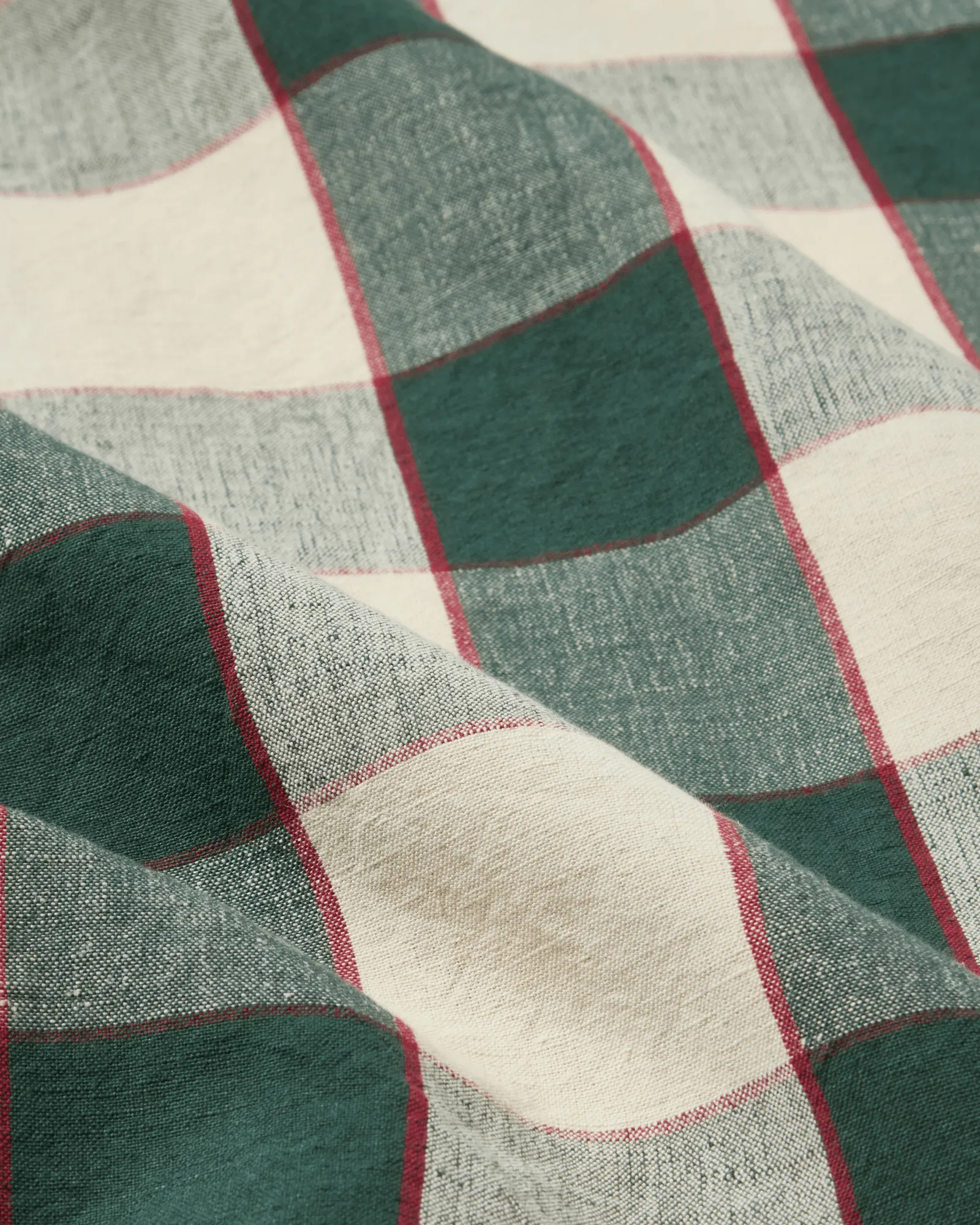 Checked Cotton Linen bordsduk 150x250 cm, Green-light beige-red Lexington
