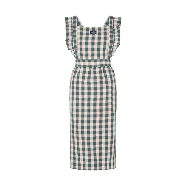 Checked cotton linen förkläde - Green-Light beige-red - Lexington