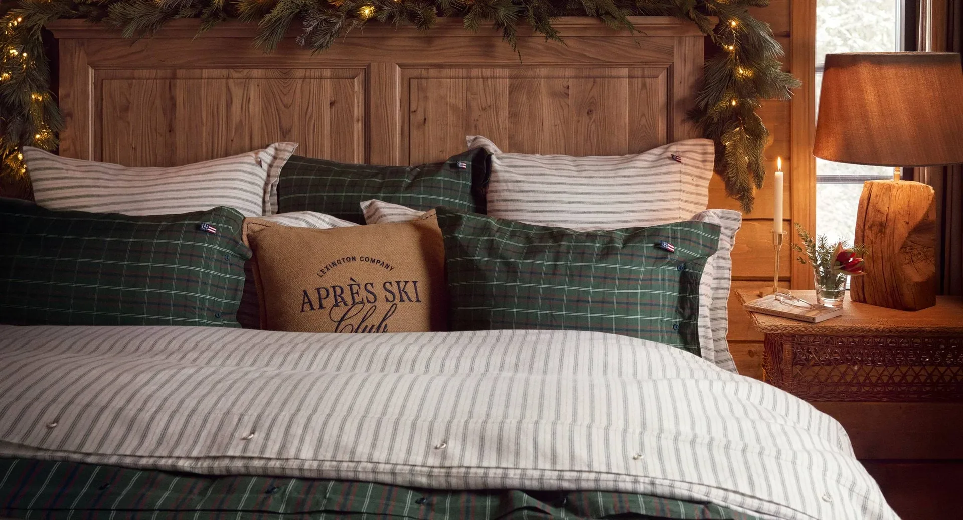 Checked cotton percale bäddset, Green-navy, 2 st 50x60 cm/1 st 220x220 cm Lexington