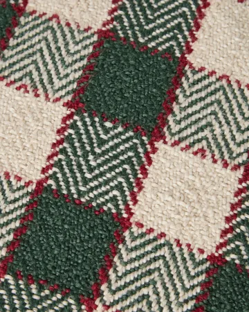 Checked organic cotton fringe kuddfodral - Green-light beige-red - Lexington