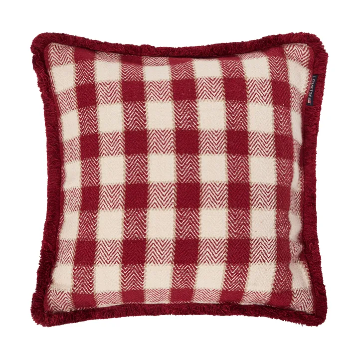 Checked organic cotton fringe kuddfodral - Red-light beige-beige - Lexington