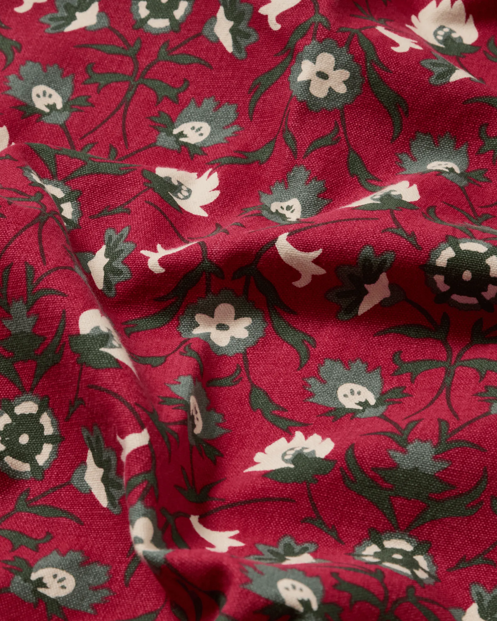 Flower printed ekologisk bomull bordsduk, Red-beige-green, 150x350 cm Lexington