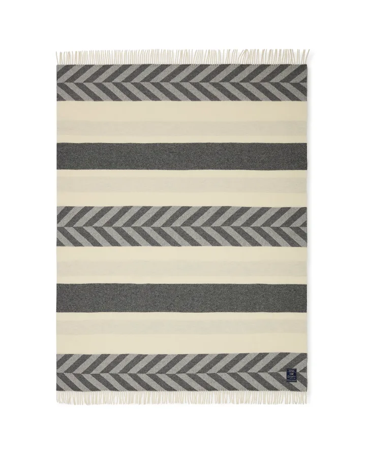 Herringbone Striped Recycled Wool pläd 130x170 cm - Gray-off white - Lexington