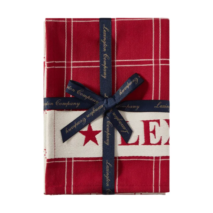 Jacquardvävd bomull kökshandduk 2-pack - Red-white, 50x70 cm - Lexington