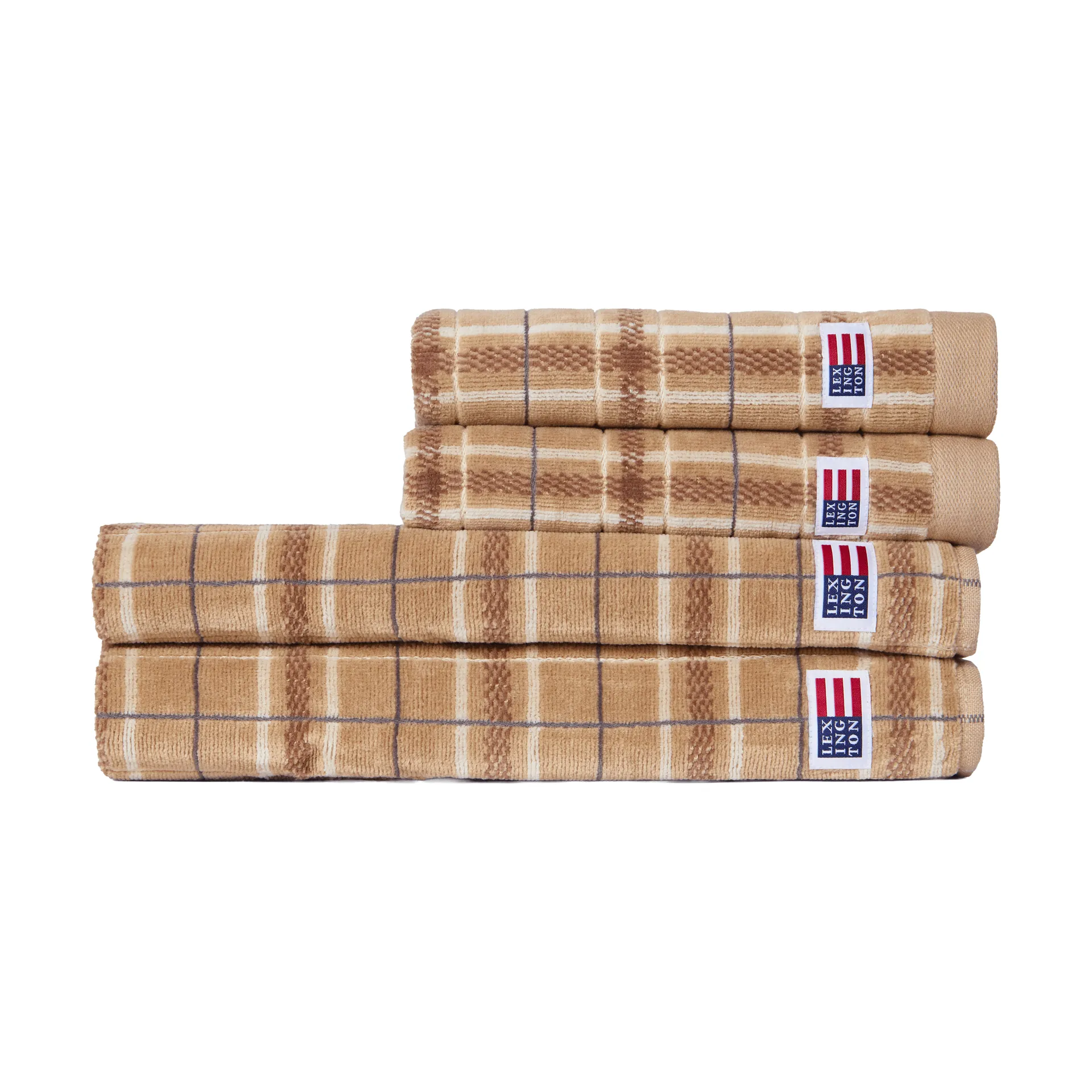 Lexington checked handduk 4 delar, Beige-gray, 2 st 50x70 cm, 2 st 70x30 cm Lexington