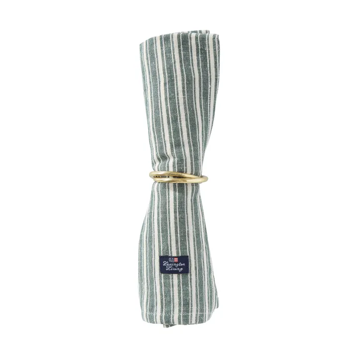 Striped linneservetter - Green-light beige, 50x50 cm - Lexington