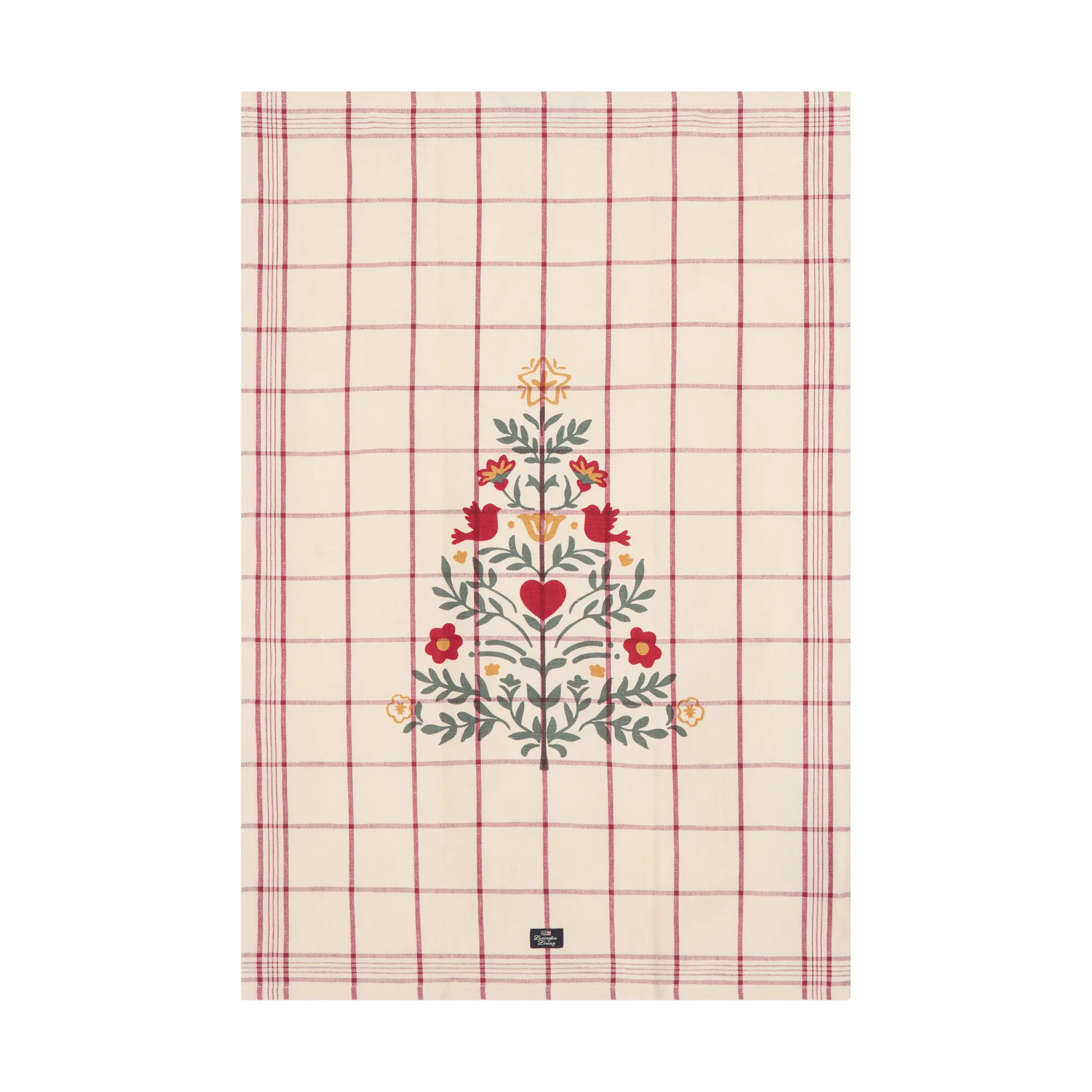 Tree linne/bomull kökshandduk, White-red-green, 50x70 cm Lexington