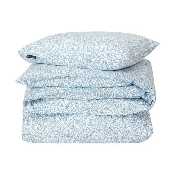 Wave Printed Cotton Sateen bäddset - White-Blue, 2 örngott - Lexington