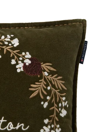 Wreath ekologisk bomullssammet kuddfodral 50x50 cm - Olive-brown-white - Lexington