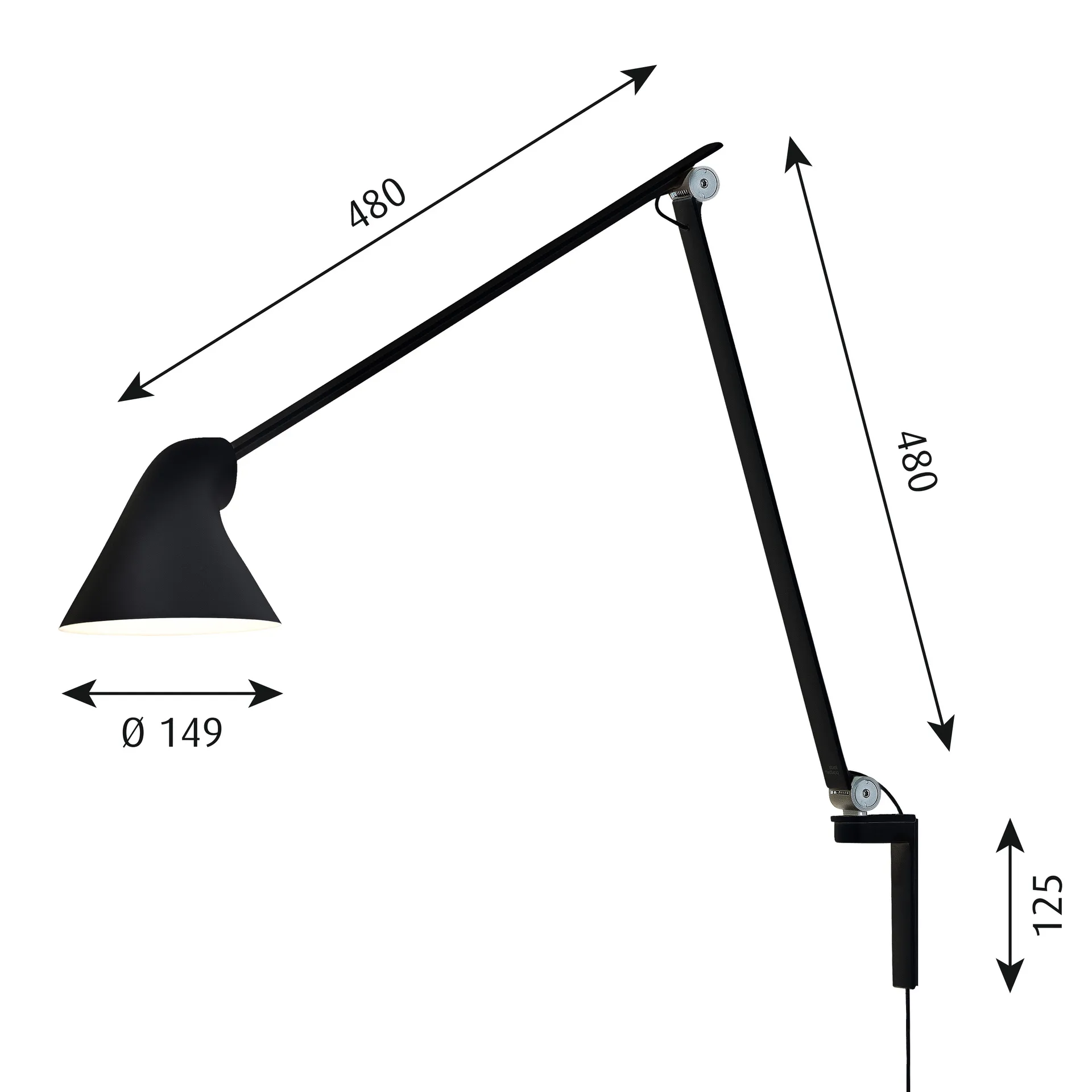 NJP vägglampa lång arm, Svart Louis Poulsen