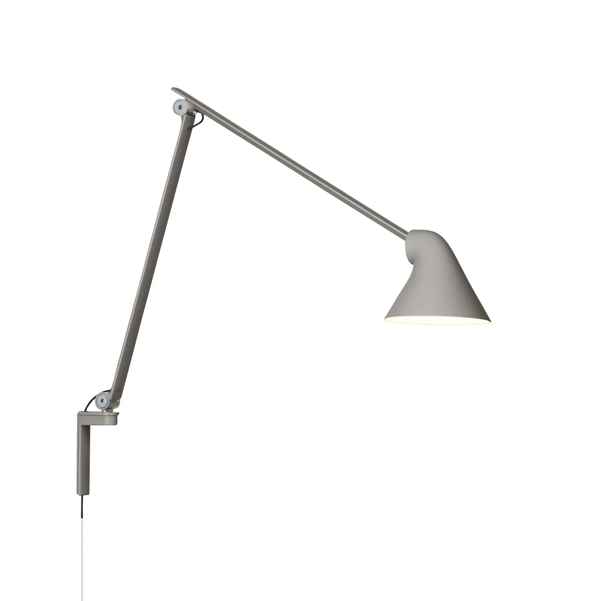 NJP vägglampa, Ljusgrå, lång arm, LED, 3000k Louis Poulsen