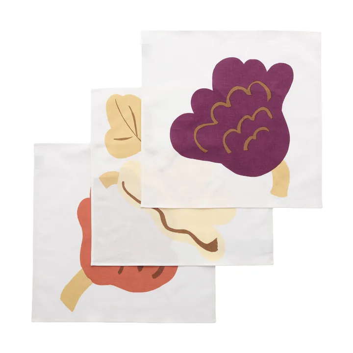 Kukasta Kukkaan tygservett - White-plum-terrac-ochre, 3-pack - Marimekko