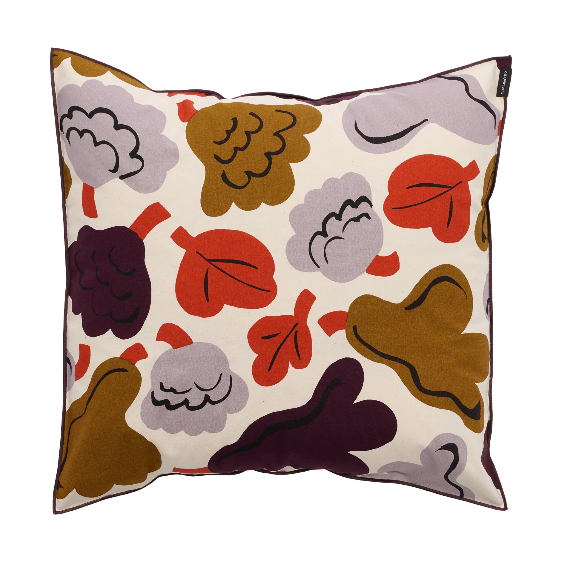 Pieni Kukasta Kukkaan kuddfodral, Hay-plum-bronze-terracotta, 50x50 cm Marimekko