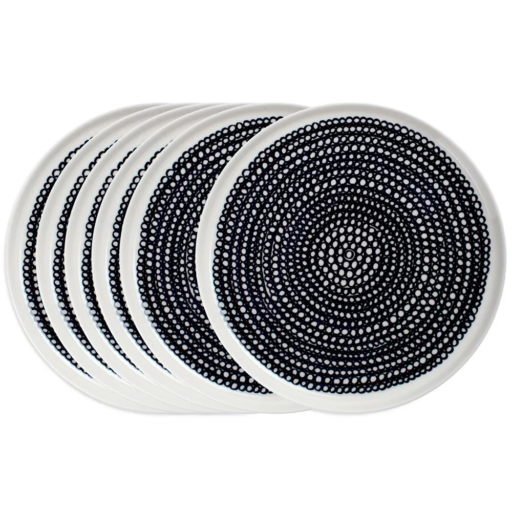Räsymatto tallrik 20 cm 6-pack svart små prickar Marimekko