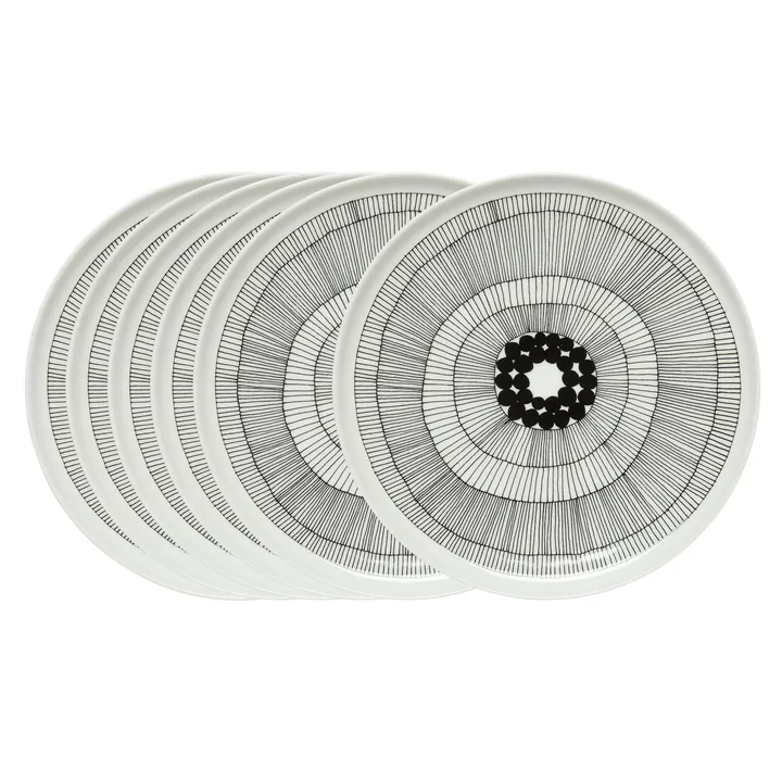 Siirtolapuutarha tallrik Ø 25 cm, 6-pack svart-vit - Marimekko
